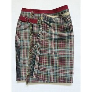 Jean Paul GAULTIER Femme Vintage Women's Knee Length Plaid Skirt Sz 6 Plaid Wrap